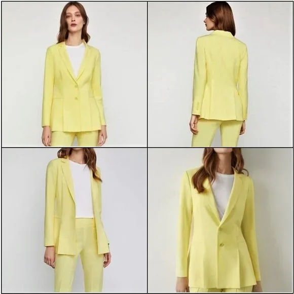*NEW WITH TAGS* BCBGMaxAzria Pleated Peplum Limelight Yellow Blazer/Jacket XXS - Picture 3 of 16